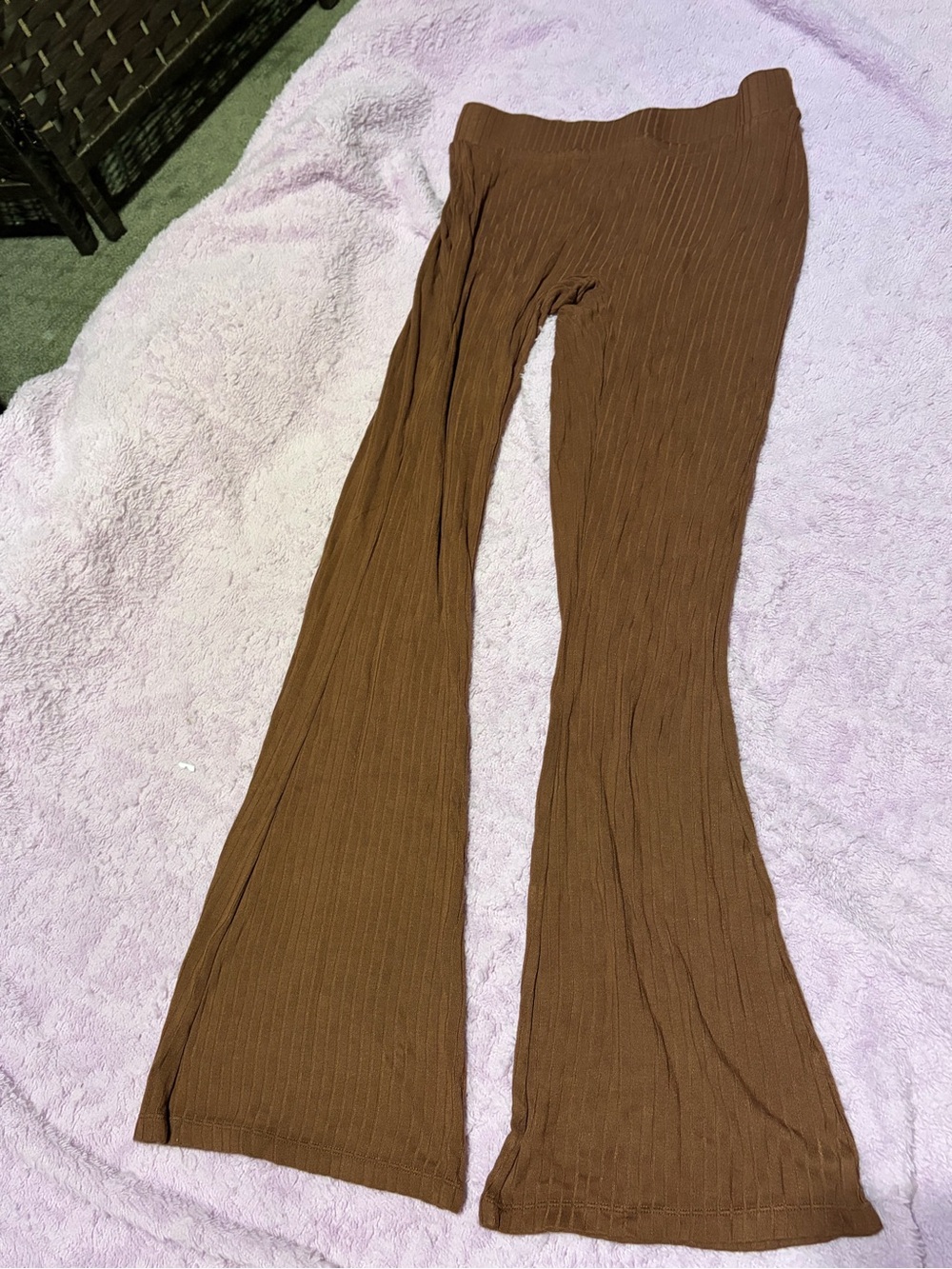 BuffBunny Ribbed Flare Pants in Chestnut Brown